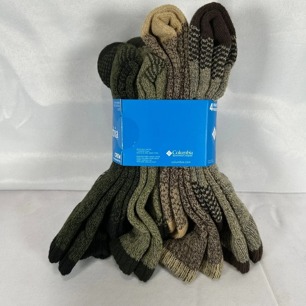 Columbia Mens Crew Socks 4 Pack Brown Green Khaki Shoe Size 6-12 RCS022MMEAS54PR